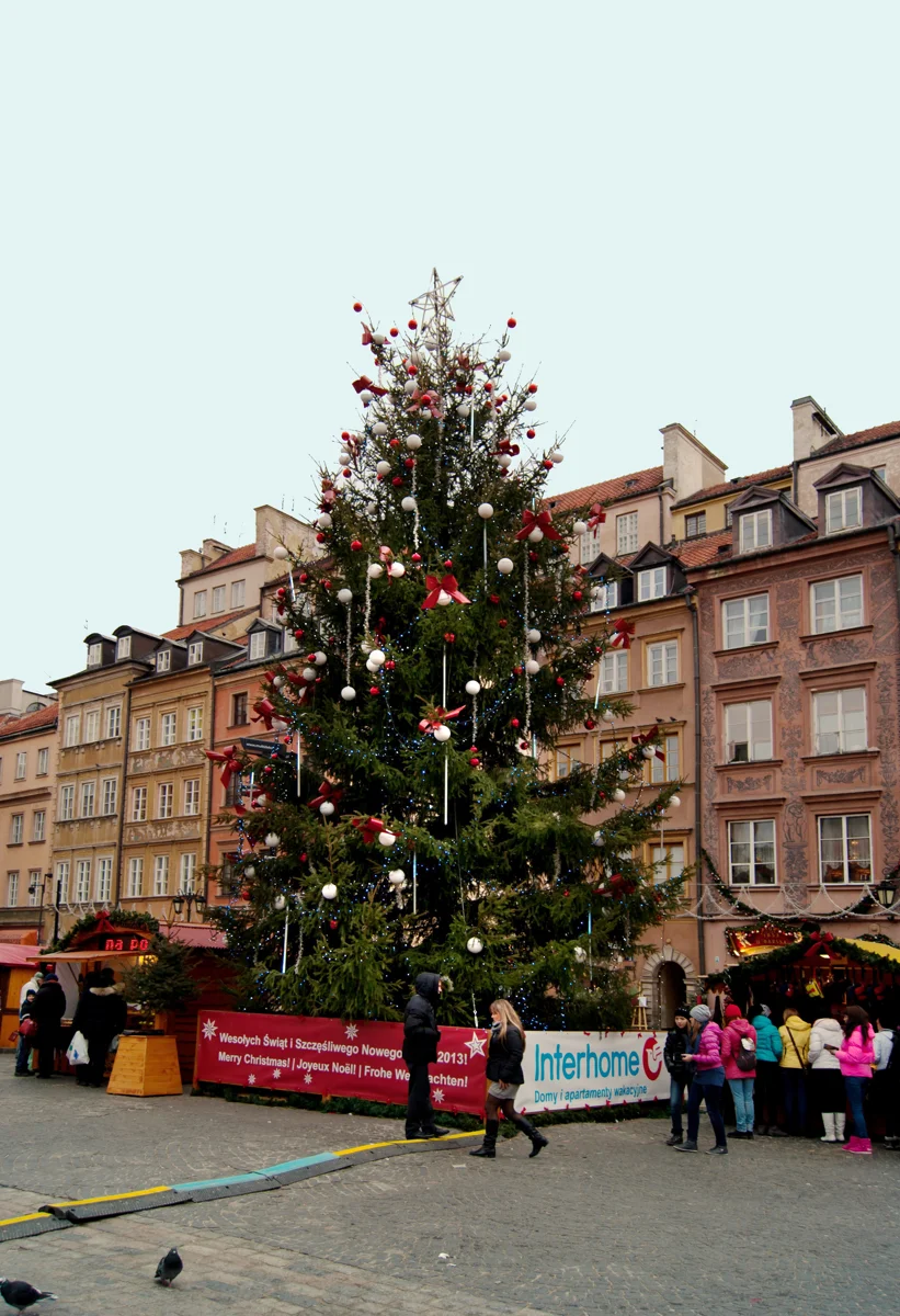 Albero di Natale nella Piazza del Mercato della Città Vecchia di Varsavia